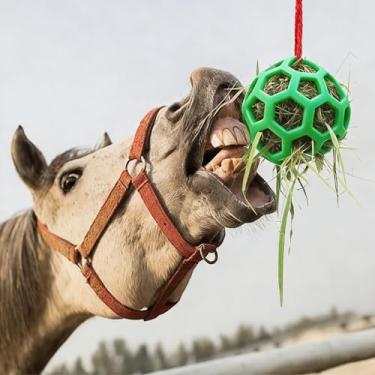 Imagem de Midnight Suprise Brinquedo alimentador de bolas para cavalos – Bola de feno verde pendurada para cavalos, destruidor de tédio TPR durável e brinquedo de alimentação lenta para enriquecimento estável