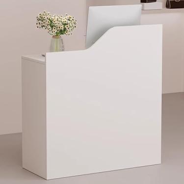 Imagem de Mesa de recepção moderna com gavetas trancáveis para salão de beleza, escritório e loja de varejo - balcão frontal que economiza espaço (branco, 80 cm)