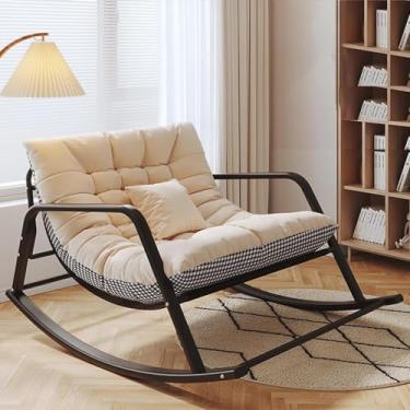 Imagem de Cadeira de balanço para pátio ao ar livre, cadeiras de balanço com almofada acolchoada, interior e exterior, cadeira reclinável basculante para sala de estar, berçário, varanda frontal, jardim