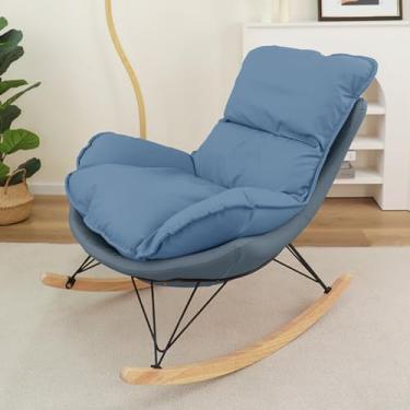 Imagem de Cadeira de balanço para pátio, cadeira de balanço confortável interna e externa com almofada grossa, espreguiçadeira moderna para varanda frontal, varanda, jardim, gramado, sala de estar (cor: azul)