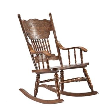 Imagem de Mobiliário de madeira francesa para pátio ao ar livre cadeira de balanço esculpida em madeira maciça, cadeiras de sala de estar medievais retrô reclináveis - Cadeiras de pátio de lazer para idosos