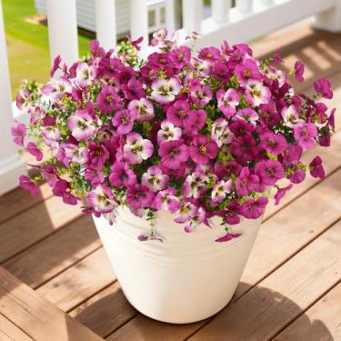 Imagem de Flores artificiais falsas de amor-perfeito para uso ao ar livre, 12 peças de flores amores-perfeitos de seda sintética para decoração de primavera e verão, plantas falsas resistentes a UV para