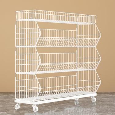 Imagem de Suporte grande de 5 camadas de batatas fritas, supermercados drogarias organizador de lojas de conveniência, prateleira de varejo de aço carbono para frutas vegetais (cor: 4 camadas branco, tamanho