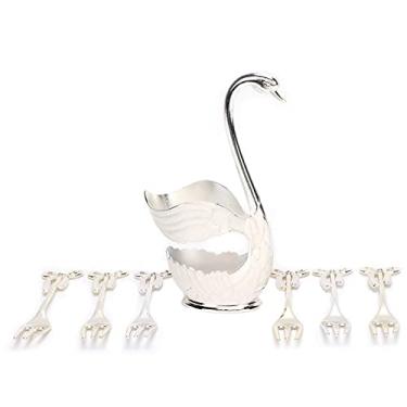 Imagem de Conjunto de utensílios de mesa para café, mini talheres, base de cisne, design elegante para sobremesa, chá, café, bebida, presente, liga de zinco, branco prateado, 8 x 4,5 x 15 cm, 6 peças (prata +