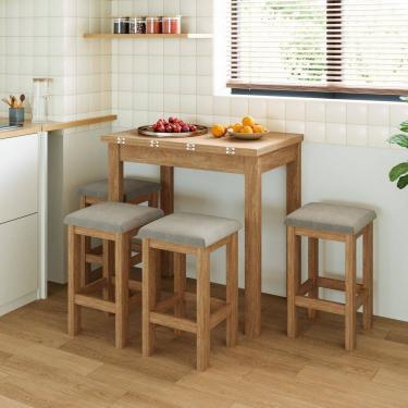 Imagem de Conjunto Mesa Dobrável com 4 Bancos para Sala de Jantar Inovata/Bege Claro