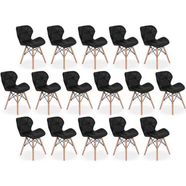 Imagem de Kit 16 Cadeiras De Jantar Charles Eames Slim Wood Estofada - Preto