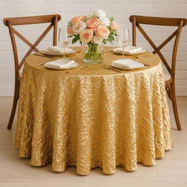 Imagem de Toalha de Mesa Redonda para Buffet em Cetim Amassado Dourado, 2,90
