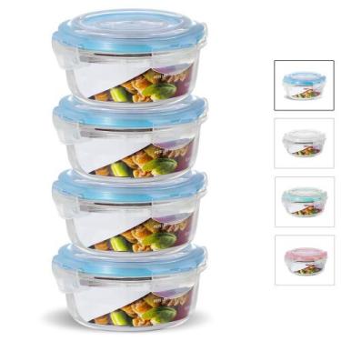 Imagem de Conjunto 4 Potes Vidro Hermético Marmita Tampa Plástico 620ml - u4, Az