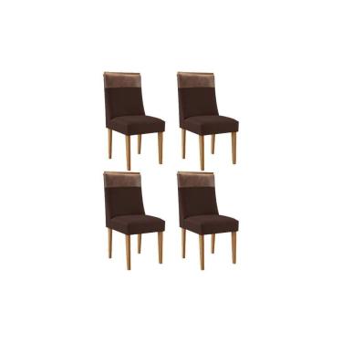 Imagem de Cadeira De Cozinha Jaspe Kit 4 Un Madeira Capuccino/suede Marrom/corano Capuccino - Rufato