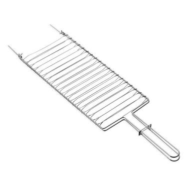 Imagem de Grelha para Carne Peixe Frango 31x18cm Aço Inox Trava Fechamento Churr