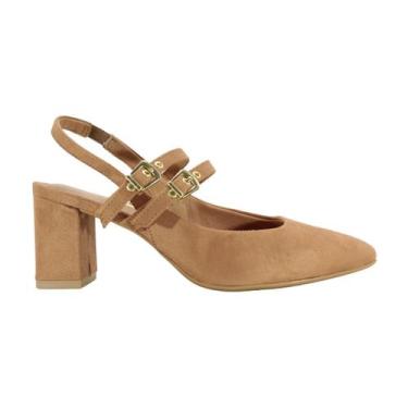 Imagem de Sapato Vizzano Feminino Salto Médio Bloco Camurça Flex Camel, M, Camur