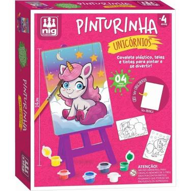 Imagem de Kit Pinturinha Unicórnios com Cavalete e Telas e Tintas e Pincel Nig Brinquedos