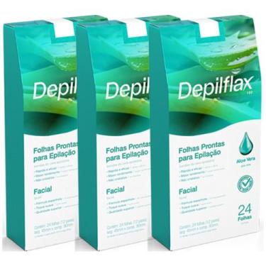 Imagem de Kit 3 Folhas Prontas Facial Depilação Cera Depilflax Aloe Vera 72un