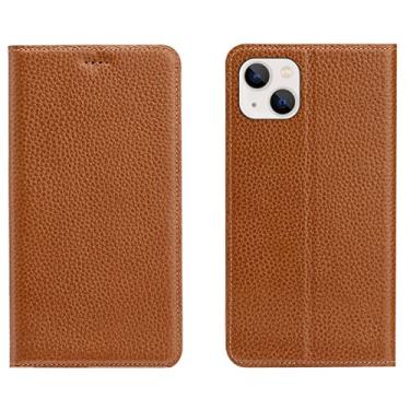 Imagem de LAHappyL Capa tipo carteira para iPhone 13 Pro Max/13 Pro/13/13 Mini capa protetora de couro legítimo com suporte para cartões, absorção magnética oculta, café, 13 de 6,1 polegadas
