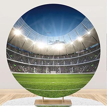 Imagem de Yeele Campo de futebol de 2,1 x 2,1 m fundo redondo estádio de futebol grama campo gramado luz fotografia fundo para meninos festa de aniversário banner decoração mesa de bolo banner suprimentos para cabine de fotos