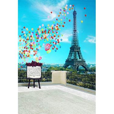 Imagem de Yeele 2,4 x 3,0 m Torre Eiffel de Paris Pano de fundo para fotografia romântico cenário Paris balão decoração festa de aniversário de casamento criança adulto foto cabine sessão vinil estúdio adereços