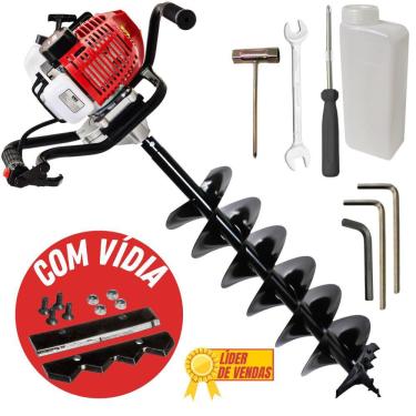 Imagem de Perfurador De Solo Kawashima ED252BD á Combustão Motor 2 Tempos 52cc Com Broca 800x200mm Lâmina de Vídia e Duplo Espiral Ideal na Coletas de Solo