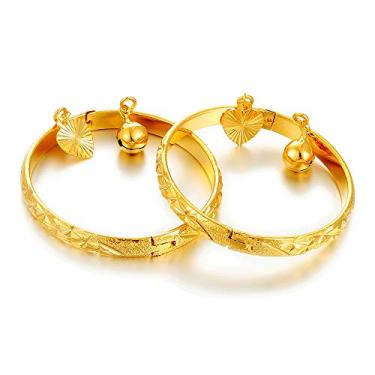 Imagem de Bracelete de duas peças/lote unissex banhado a ouro para meninas/bebês/crianças berloque de gipsophila Bracelete Bells Heart Jewelry