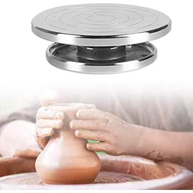 Imagem de Mesa giratória de liga de alumínio, bandeja giratória de suporte para decorações de bolos, fazendo trabalhos de cerâmica, a rotação de vários ângulos e é conveniente e rápida para vidraçar, escultura e beliscar, 18 cm, Collecto