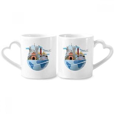 Imagem de Landmark Travel Journey Ucrânia Avião Casal Caneca Porcelana Conjunto de Cerâmica Amante Copo Punho Coração