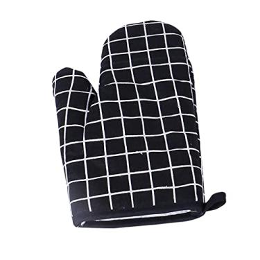Imagem de Luvas de forno, 1 par de forro de algodão de pano felpudo acolchoado resistente ao calor luvas de forno de cozinha cozinhar churrasco suportes de panela de microondas luvas para mulheres e homens, preto 1,25 * 16 cm