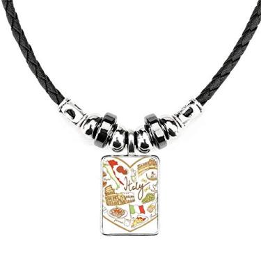 Imagem de DIYthinker Colar com bandeira nacional do cinema romano e coração da Itália com pingente de corda de couro