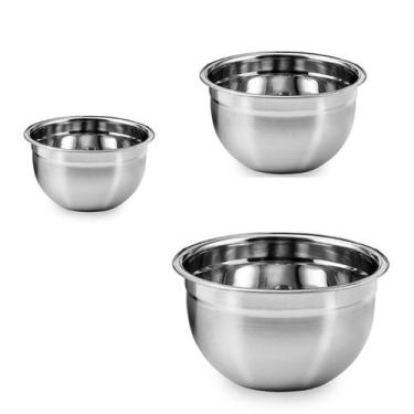 Imagem de Conjunto De Tigelas 3 Peças Mixing Bowl Em Aço Inox 22, 26 E 30cm  Ke