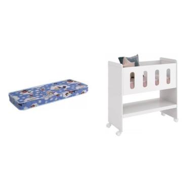 Imagem de Conjunto para Quarto de Bebê Berço 3 em 1 Escrivaninha Trocador com Colchão Zain Móveis Reller Branco