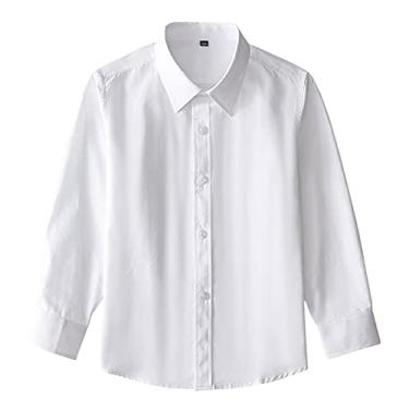 Imagem de Camisetas femininas plus size com botões blusas de bebê meninas meninos blusa formal meninas tops mamas menina camisa, Branco, 12-13 Years