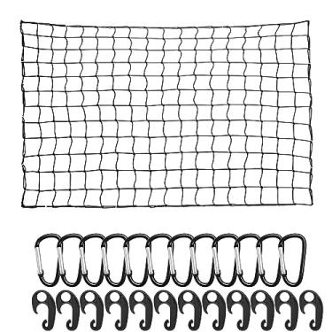 Imagem de Kayphyeo Conjunto de rede de carga, rede de cama elástica de 12 x 1,8 m, extensível até 2,5 x 3,5 m, 12 peças de clipes de mosquetão de metal e ganchos universais de 12 peças, acessórios de cama de