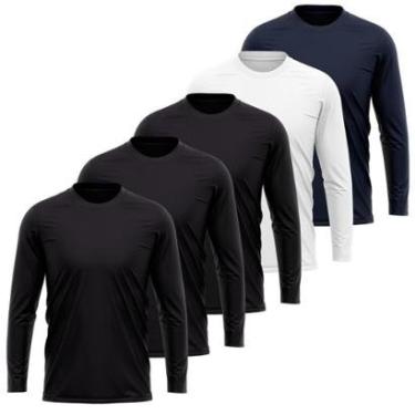 Imagem de Kit 5 Camisetas Manga Longa Masculina Dry Proteção UV Básica Lisa Academia Treino Fitness-Masculino