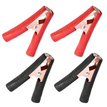 Imagem de Seimneire Pacote com 4 clipes jacaré isolados de 100 A, grampos de cabo jumper, clipes elétricos braçadeira de metal resistente, grampos de carregador de bateria clipes de crocodilo para veículo de