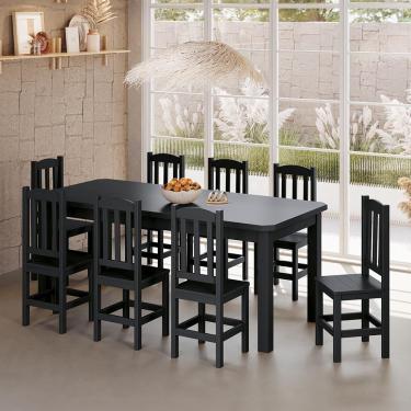 Imagem de Conjunto Mesa Com 8 Cadeiras Em Madeira Maciça 200cm Preto Diamante Shop Jm