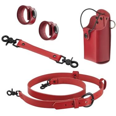 Imagem de Carteira Shield de couro vermelho para bombeiro - alça antioscilação para alça de rádio, correia/cinto de rádio, suporte de rádio de bombeiro com rebites pretos