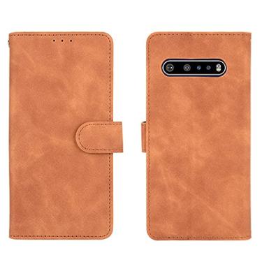 Imagem de Capa para LG V60 ThinQ 5G, carteira carteira flip dinheiro compartimento para cartão de identificação de crédito couro PU clipe magnético capa para celular LG V60 ThinQ 5G (marrom)
