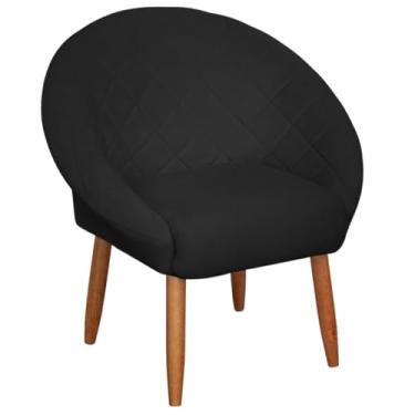 Imagem de Cadeira Poltrona para Recepção sala de estar Sala de Leitura resistente reforçada tecido veludo pés madeira (PRETO)