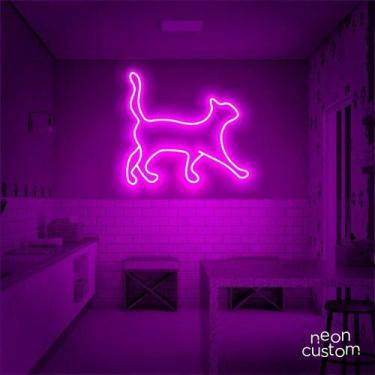 Imagem de luminaria letreiro Neon Led Gato 90x80 luminoso decoração p/ selfie - 