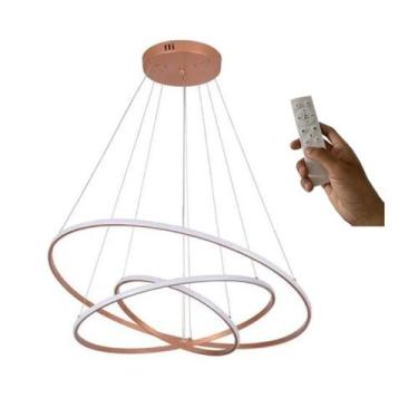 Imagem de Lustre Sala Led 3 Anéis Moderno 89w 60cm Rose C/ Controle - Casa Moliê