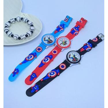 Imagem de Kit Relógio Infantil Analógico Super Heróis Desenho 3D Silicone Menino