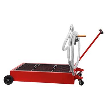 Imagem de CuisinAid Panela de drenagem de óleo de perfil baixo de 25 galões, tanque de drenagem de óleo com bomba, panela de troca de óleo com mangueira de 2,2 m e alça dobrável, carrinho de drenagem de óleo