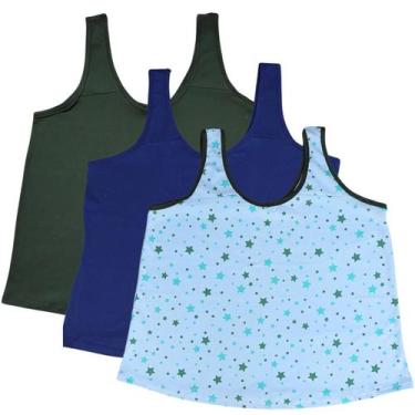 Imagem de Kit 3 Regata de Pijama Plus Size  2 Lisa 1 Estampada - Turbulencia, Ve