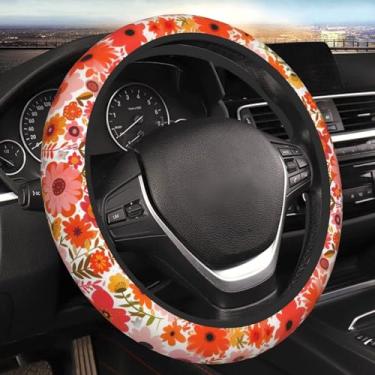 Imagem de MAGIFUN Capa de volante floral fofa margarida floral protetor de volante automotivo antiderrapante respirável acessórios de carro absorção de suor universal 38 cm ajuste auto SUV Sedan Vans caminhões