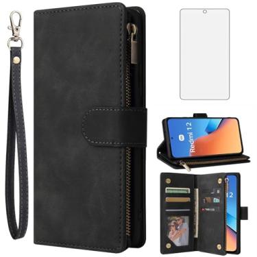 Imagem de Asuwish Compatível com Xiaomi Redmi 12 4G/5G/Note 12R/Poco M6 Pro 5G Capa carteira protetora de tela de vidro temperado e capa flip de couro com suporte para cartão capas para celular Redmi12 mulheres