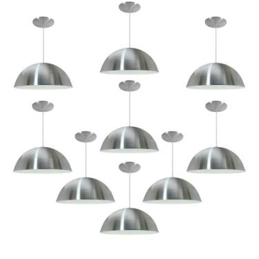 Imagem de Kit 9 Luminária Pendente Meia Lua 34cm Com Interior Branco Brilho Com 