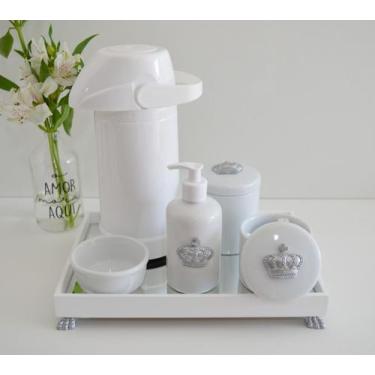 Imagem de Kit Higiene Bebê Porcelana Térmica Bandeja Banho K030 Coroa - Ciranda 