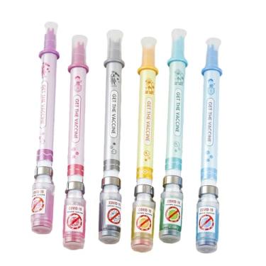 Imagem de Joucien Caneta neutra criativa com injetor de vacina de 0,38 mm de 4 peças, tubo de agulha completo, preto, de secagem rápida, caneta neutra - cabelo misto de seis cores