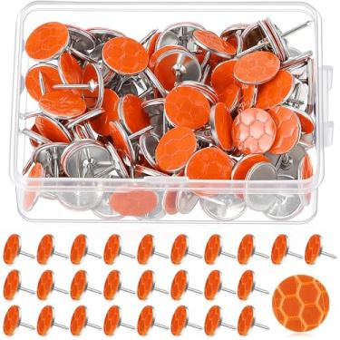 Imagem de Fullhawl 100 tachas refletoras de marcação de trilha marcadoras refletivas brilhantes marcadores de trilha pregos de polegar para caça, caminhadas, acampamento, suporte de árvore (laranja)