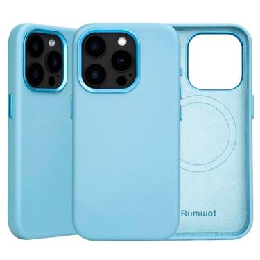 Imagem de Rumwot Capa de couro para iPhone 15 Pro | Couro genuíno de flor integral | Compatível com MagSafe e carregamento sem fio | Bisel de câmera com botões de metal | Ajuste fino - resistente a quedas e