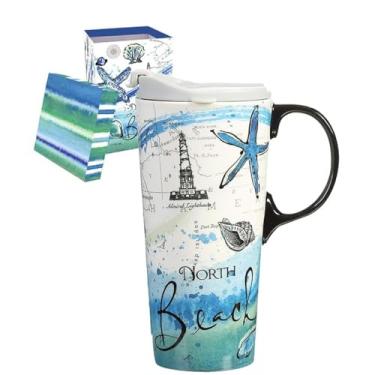 Imagem de Topadorn Caneca de cerâmica porcelana xícara de chá latte caneca de café com tampa e caixa de presente, 500 ml North Beach