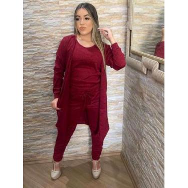 Imagem de Conjunto trio lanzinha calça regata e cardigan moda Feminina Inverno -